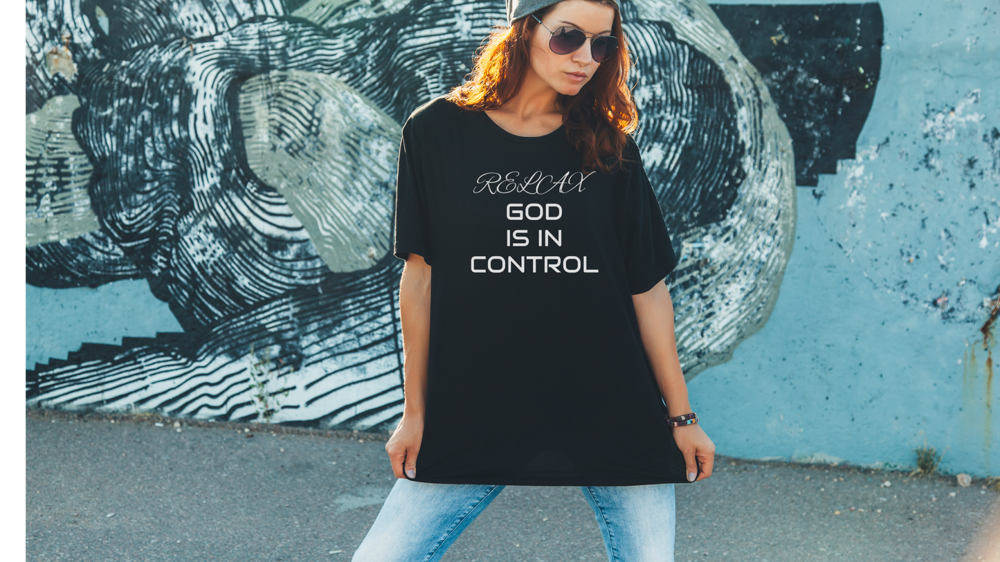 Cotton Crew T-shirt-Relax God is in Control